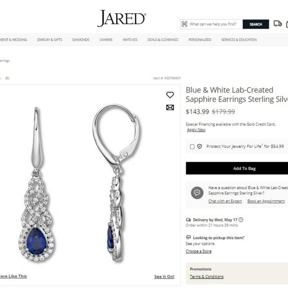 Jared Lab-Created Blue & White Sapphire Necklace & Earrings Set Sterling Silver - Picture 3 of 5
